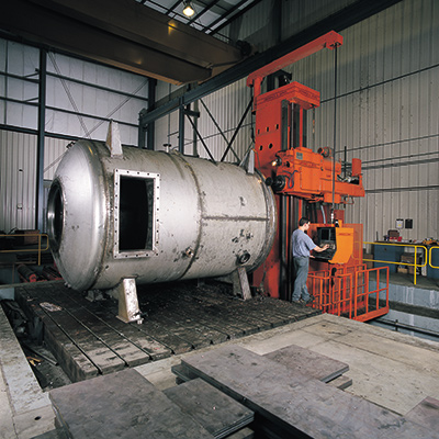Pressure Vessels Worker fabricating a pressure vessel at a Greiner facility